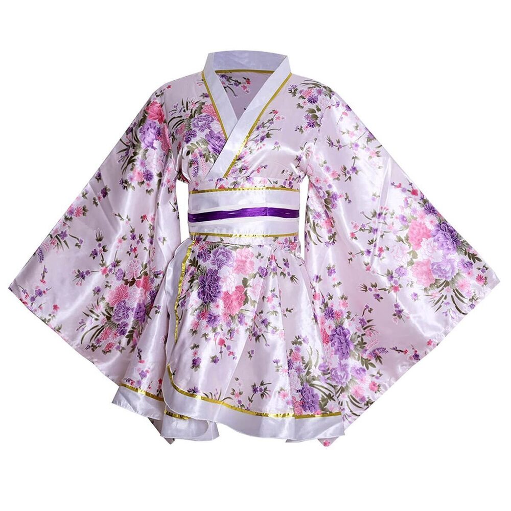 5400 Sexy Short Kimono Costume Robe Loose Floral Patten Dress Japanese